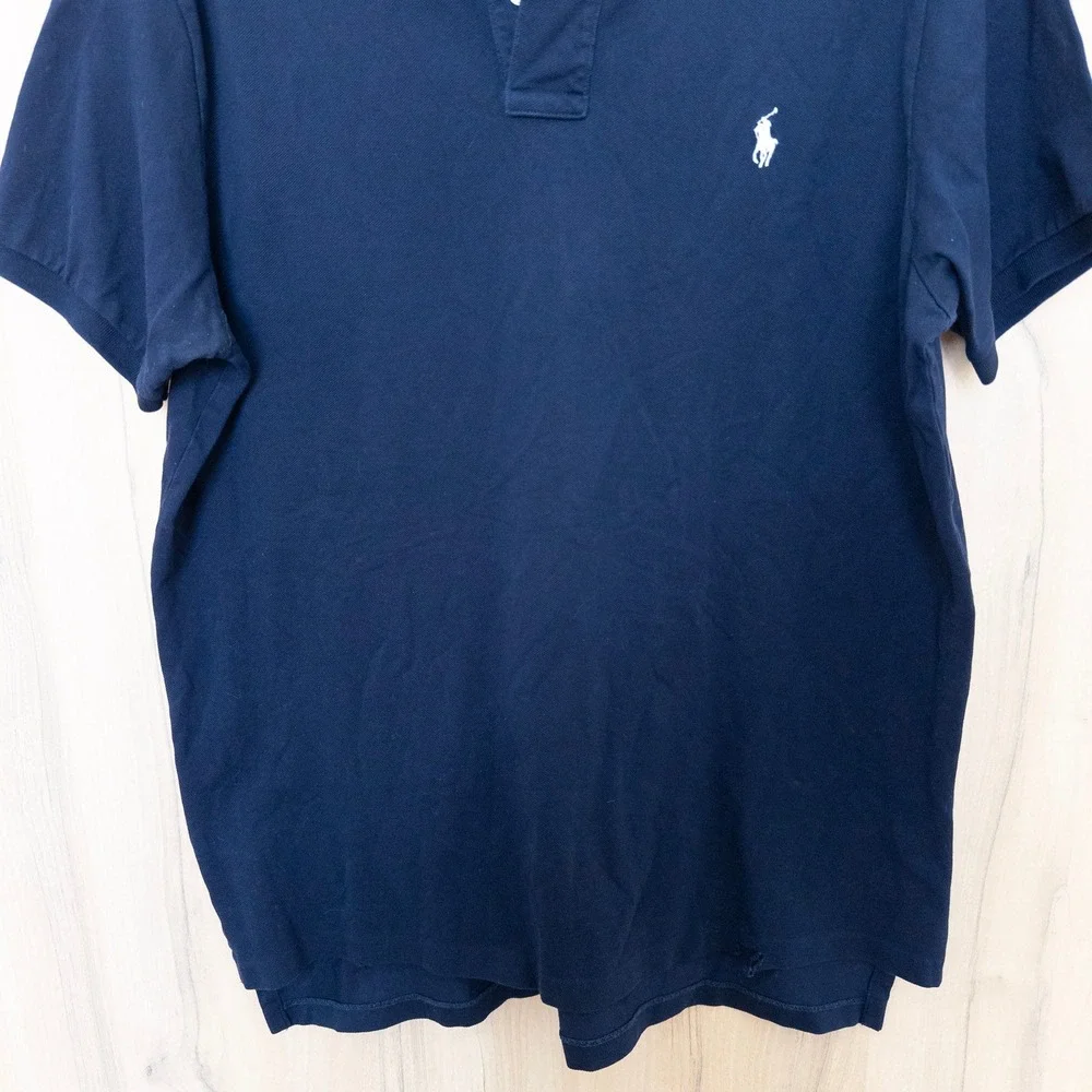 Polo Ralph Lauren Men Polo XL Navy Blue Pima Stretch Mesh Custom Fit